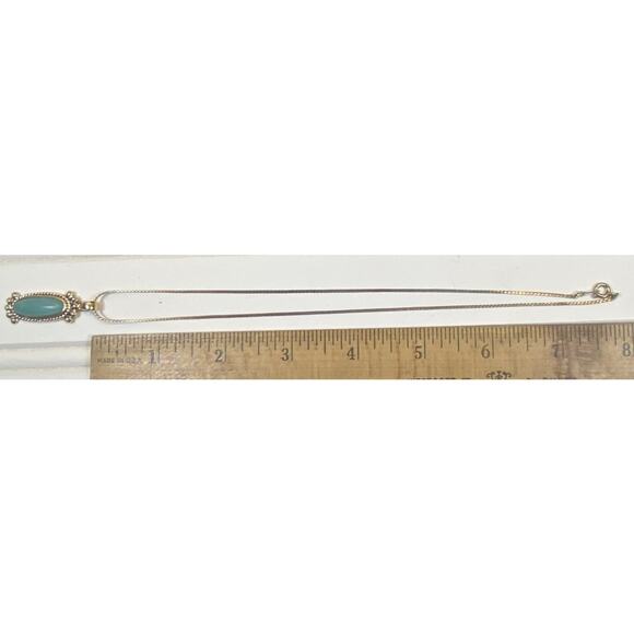 Vintage Premier Designs Oval Blue Stone Gold Tone Pendant Necklace 16 in - Picture 3 of 10